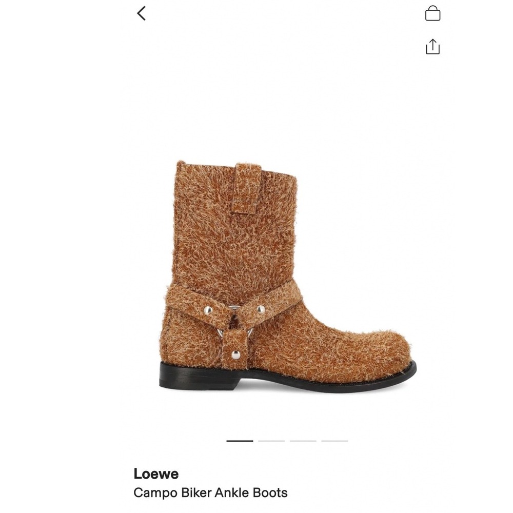 Loewe Campo Biker Ankle Boots Shaggy Suede Harness Brown Tan Size 38 Italy